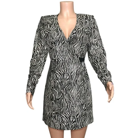 ANDAMANE Bonnie Zebra Bianca Sequin Wrap Dress, Black/Silver, Small - Picture 4 of 9